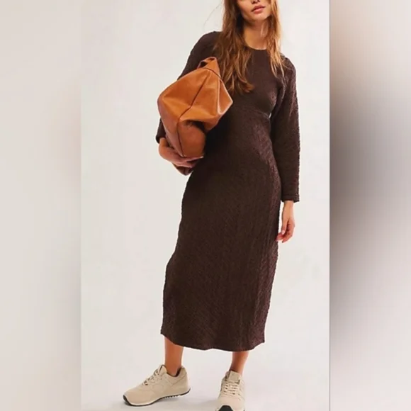 NWOT Free People Gabby Midi Sweater Seamless Dress in Brown